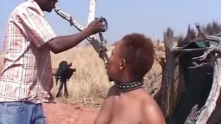 Short-haired ebony German slut spanked hard outdoors