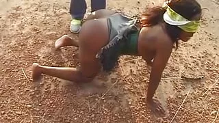 Blindfolded Ebony German sucks dick in BDSM action