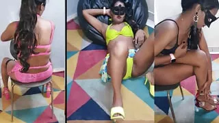 showing off my high heels collection and sexy dress while having fun with my pussy