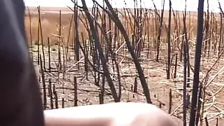 Tied Ebony slut fucked outdoors by several German guys