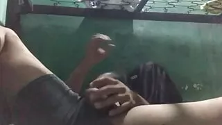 dark-haired stepfather masturbates his rich cock in the room