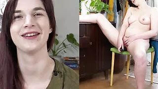 Ersties - Jade pampers her shaved pussy with a dildo in front of the mirror