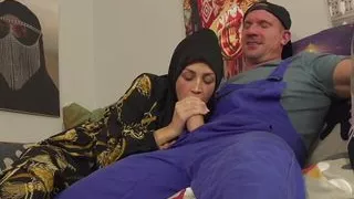 She pays the bill with her wet pussy