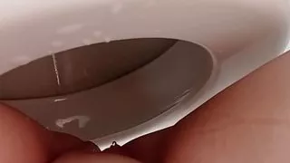 After a golden shower, her legs are dripping wet and she masturbates in the shower