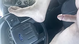 Extreme edging in truck in public parking lot. People and traffic all around me.