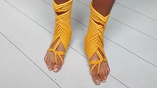 (Shibari) Feet bondage. Self tie rope boots for your foot. (bdsm)