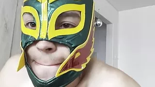 Latino Gay Guy Models His Mask and Puts on a Spectacular Show