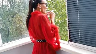 Karina Fox Sucks Cock in Black French Cut Pantyhose