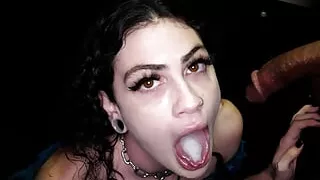 GOTH QUEEN Slurps On Dick After Dick At The Gloryhole