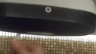 Cum with the door open Public Restroom