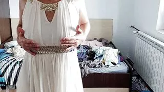 Sexy brunette tries on tights, hairy pussy, big ass, big tits. Amateur wife hairy pussy, big tits, big nipples, big ass.