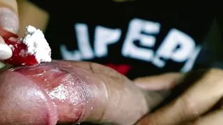 Strawberries and cake with cum-cream. A delicacy story of food and sperm fetish