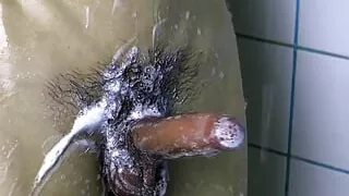 great cock massage in the shower and powerful of white cum