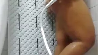 chubby body widow show in the bathroom