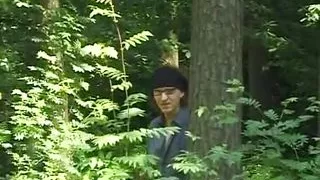 Dirty blonde German slut tied up and fucked in the woods