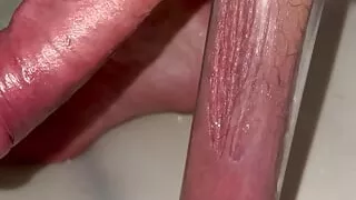 Huge balls filled small cock pump.