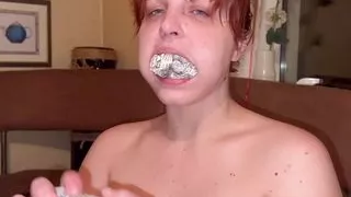 Paper and Tape Gag Solo - Slapping, Clothespins, Bag and Long Orgasm