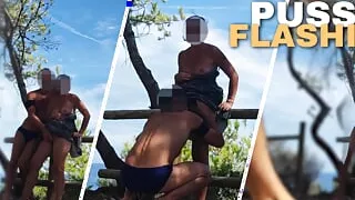 Pussy flash - Strangers caught us masturbating in the park and I had an intense orgasm