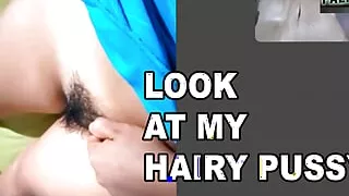 I had my first time, a video call with my compadre: I show him my hairy pussy so he can masturbate. How nice!