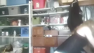 Crossdresser Exploring Outfits and play in a Private Storage Room