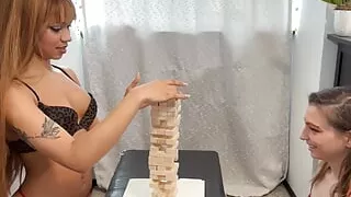 She is licking her boobs and enjoying a sex toy as a game reward