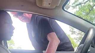 Homemade amateur cruising horny grandpa strokes me off in my car in public