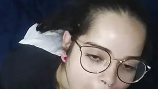 The young Debora Prado on her knees giving a greedy blowjob and drooling on a big cock