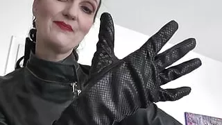 Sniffing Squeaky Leather Gloves, Hand Over Mouth Lady Victoria Valente Jerk off Instructions for Small Cocks
