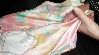 Swimsuit cum satin masturbation