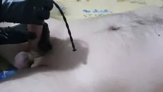 Hot Femdom Urethral Sounding Slave Cock with Huge Dilator, CBT, Latex Gloves Handjob, Ruined Orgasm