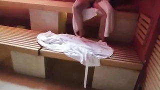 SQUIRT orgasm in the PUBLIC SAUNA!!! Wet Pussy and Ass Fingered front a stranger - REAL very risky with people near - MissCreamy