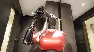 Hooded sissy bimbo socks a huge black dildo