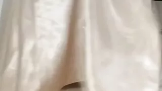 Crossdresser squirting while wearing satin organza cute dress