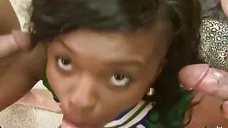 Full Porn Network - Ebony teen cheerleader has her first blowbang and group sex!!