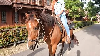 Riding a horse and fucked in a saloon with perfect ass Thai GF
