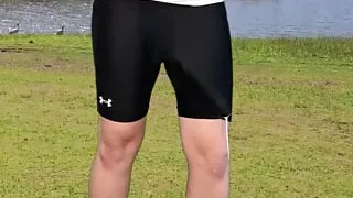 Monster cock guy goes jogging and has a huge cumshot