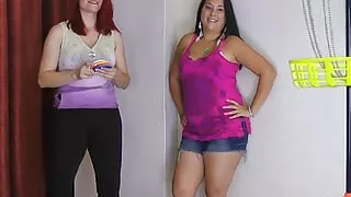 Two horny milfs play a Strip Disc Golf in the living room