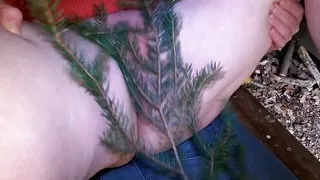 Take off you pants - punishing her pussy with fir branch