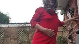 Red dress and stockings