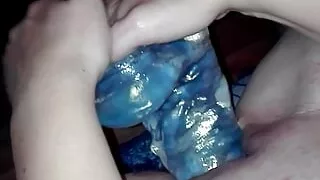 MILF with XXL dildo on pussy stretching