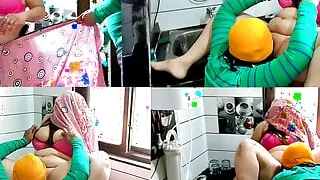 Husband eating chubby wife's pussy in the kitchen