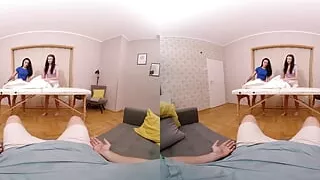 Two Girls Take Turns Massaging My Cock - Virtual Real Porn