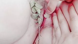 rubbing a eucalyptus on her pussy and she asks me for more