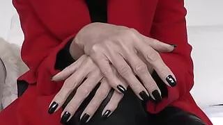 Lady Victoria Valente - Red Coat, Black Leather Pants, Beautiful Hands, Black Fingernails, Close-ups, JOI