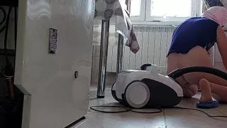 Sexy mother vacuums naked. Amateur wife tries on clothes, I spy naked brunette, hairy pussy,