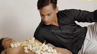 Hot indian girl Had sex after eating fruit paste stuck on nude girl's body