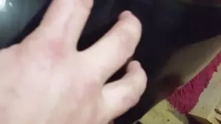 Masturbation in shiny skin tight pants