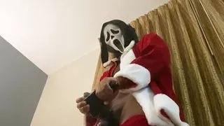 Naughty Santa Claus Jerking Out A Moaning Cumshot While Wearing A Ghostface Mask