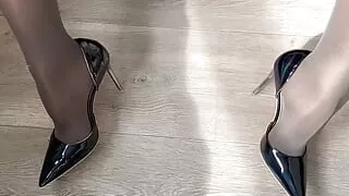 Asian sissy fuck herself in layers of pantyhose with a big toy