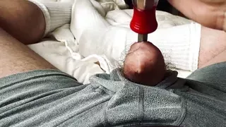 Cub inserts screwdriver into amputated cock stump